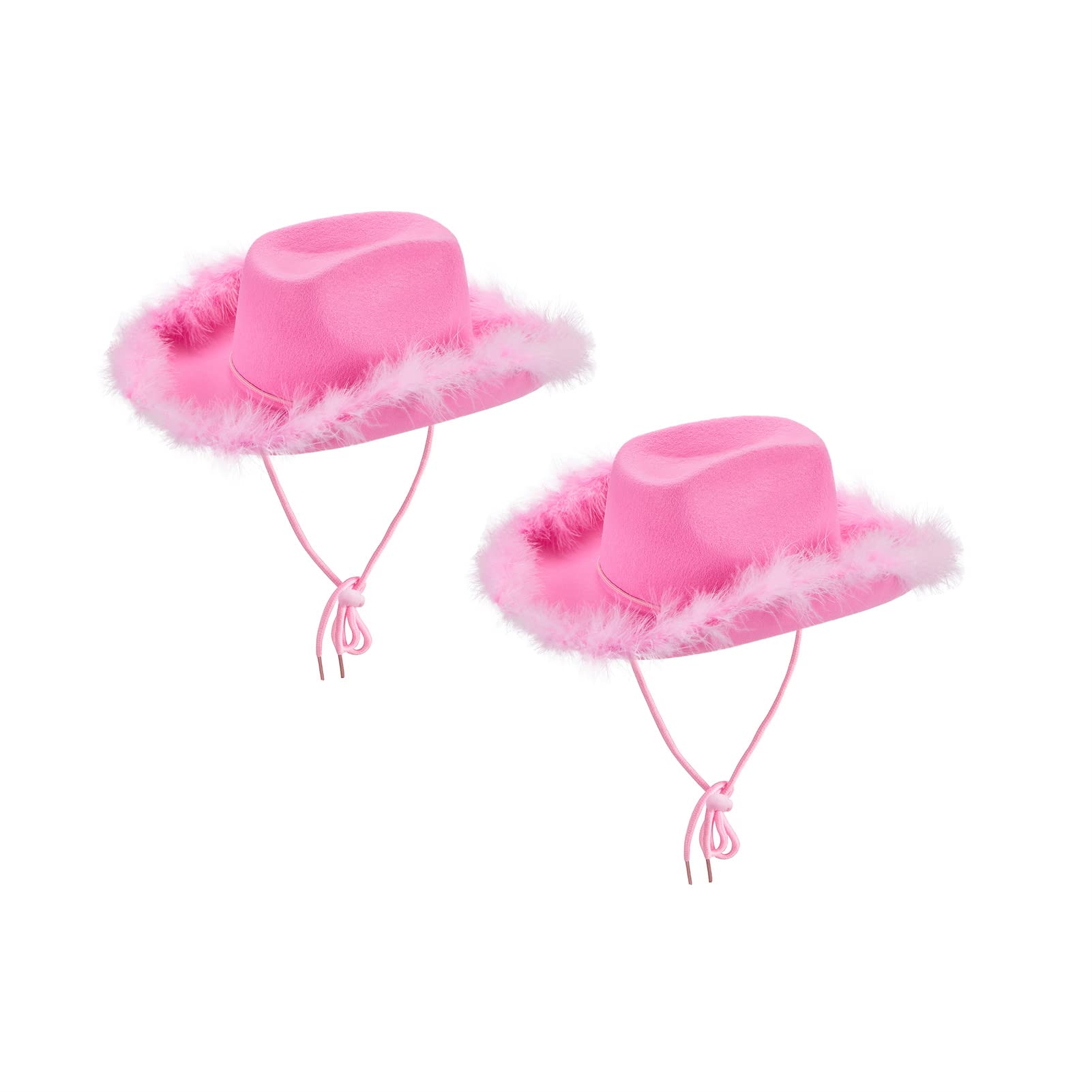 Geagodelia Felt Cowboy Hat for Women Fluffy Feather Trim Disco Cowgirl Hat Womens Adult Halloween Costumes Preppy Hat for Fancy Dress Up Role Play Cosplay Birthday Party (2PCS Pink, OneSize)