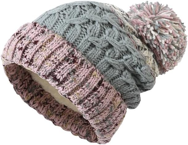 Winter Color Matching Hairball Knitted hat Women's Outdoor Warm Twist Wool hat Men
