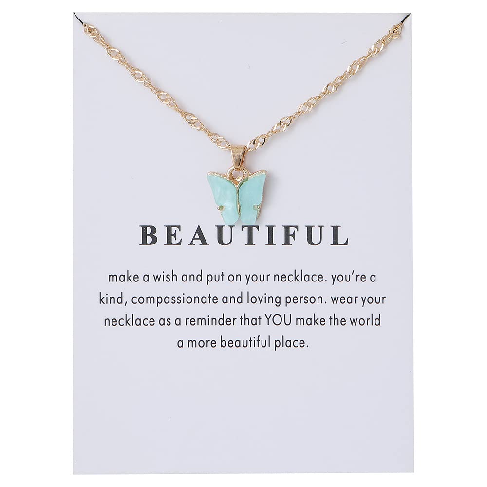 Adoshine Butterfly Necklace Bohemian Retro Chain Friendship Necklace for Women Good Luck Pendant Chain Necklace with Message Card Gift Card