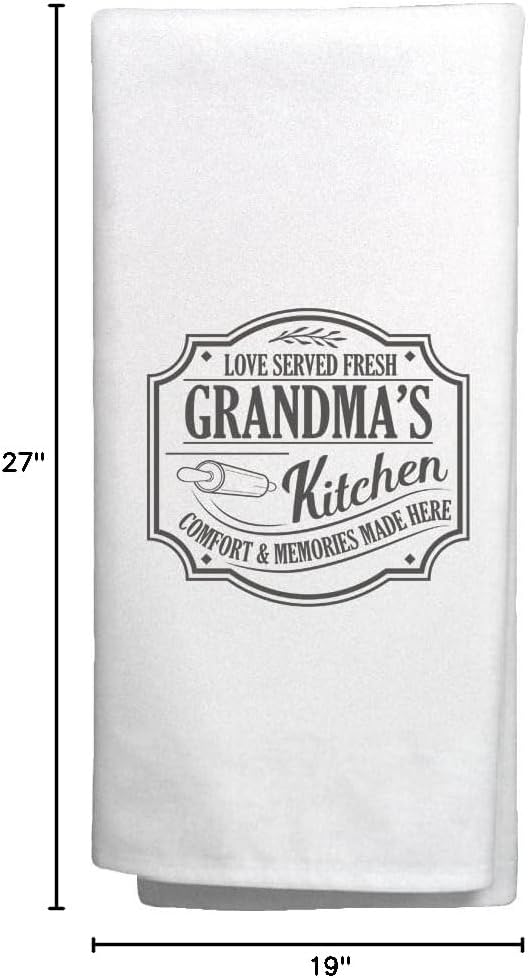 Inspirational Gift for Grandma Love Served Fresh Grandma's Kitchen Comfort Memories Made Here 2 Pack Decorative Kitchen Tea Towels White