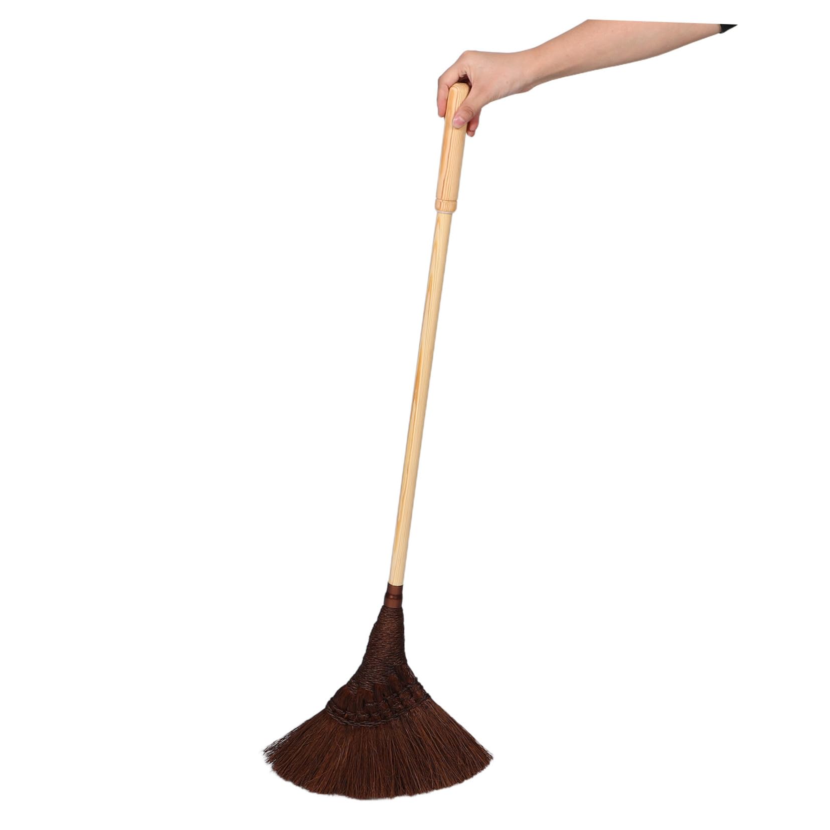 Escoba de Palma Artesanal Marrón con Mango Largo de Madera | Diseño Clásico Tradicional, Desmontable, para Interior y Exterior, Pensada para Dueños de Mascotas