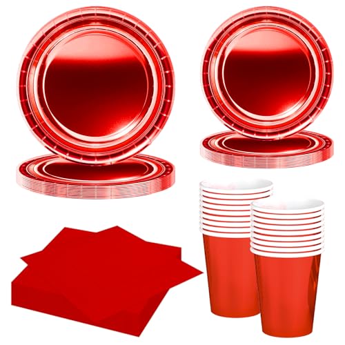 MORAINJAY Set di 68 Pezzi di Stoviglie Rosso per Feste, Piatti di Carta, Bicchieri, Tovaglioli, Stoviglie per Compleanni, Matrimoni, Baby Shower, Lauree, Anniversari, Set per 16 Ospiti
