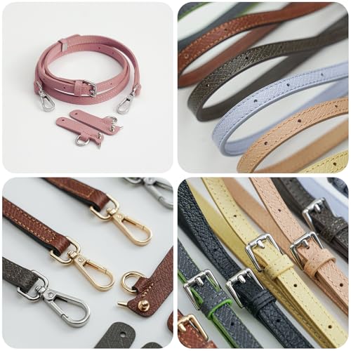 Image of Top-Grain Leather Strap for LongChamp Mini Pouch, Upgraded Buckles Mini Bag Adjustable Crossbody Shoulder Straps Conversion Kit Replacement (Deep Powder, XS)