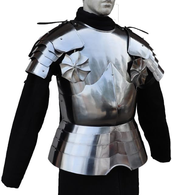 Miniatura 3 de Armory Replicas Medieval Warrior Knights Crusader - Armadura de acero calibre 18, correas de cuero ajustables, pechera flexible de 2 partes