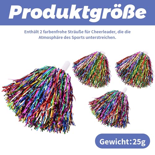 4 Cheerleader Pompons, Bunte Pom Poms für Cheerleading, Sportteams und Teamgeist Aktivitäten, Ideal für Cheerleader Kostüm und Auftritte