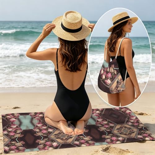 Serviette de plage imprimée rose séchée double fonction ultra légère