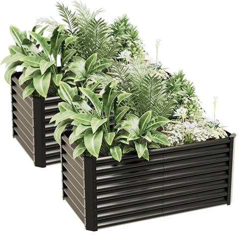 Kinddeer 4x2x2ft(2 Pack) Raised Garden Bed Kit, Galvanized Planter Garden Boxes Outdoor, Metal Raised Garden Beds for Vegetables,Fruits, Flower,Black