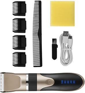 Cortapelos eléctrico Recargable Barbero Man Indicador Recortadores Afeitadora desmontable de bajo ruido con límite de cepillos para el cabello, Oro