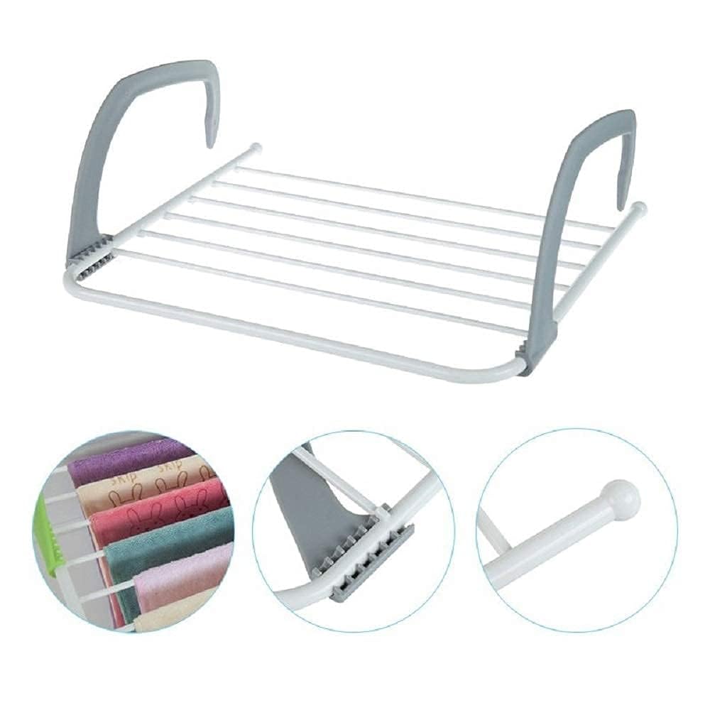 SMATEX Adjustable Folding Clothes Drying Rack Shelf Balcony Window Laundry Hanger Cloth Socks Plant Storage Holder Clothes-Towel Drying Rack Hanger 1Pc (Multicolor)