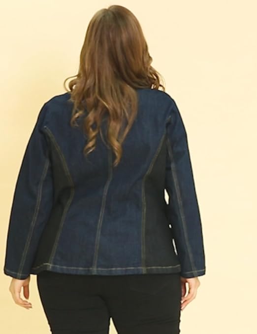 Agnes Orinda Women's Plus Size Denim Jackets Elegant Lapel Work