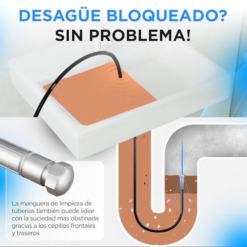 Miniatura 4 de Klabox Desatascador Tuberias A Presion 15m Desatascador Karcher Compatible Con Karcher K2-K7, Lavor, Bosch, Parkside Y Más Marcas Incluye 3 Adaptadores, 2 Boquillas, 1 Bolsa Y 1 Cinta Teflón