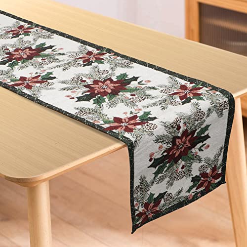 Image of HOKIPO Cotton Jacquard Dinner Table Runner 12x72 Inches (IN-532-D1), White