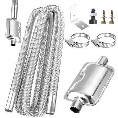 Diesel Heater Exhaust Pipe 300cm Stainless Steel Car Exhaust Pipes with Muffler and Hose Clips Flexible Car Exhaust Tubing Noise Reduction for Diesel Gas Vent Hose Heating