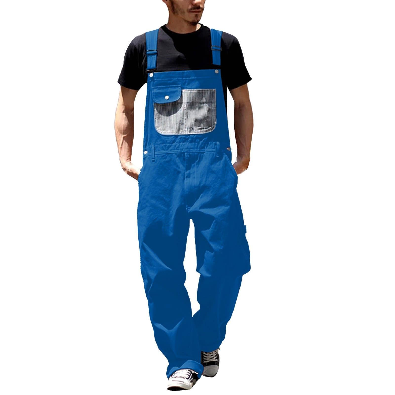 BUKKNYE Men's Work Bib Overalls Loose Fit Workwear Dungarees Sloppy Coveralls Plus Size Lightweight Ripstop Jumpsuit with Adjustable Straps and Big Pockets Blue