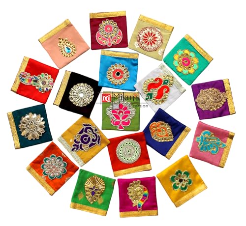 Milan’s Creation Women’s Coin Pouch Bag Purse Colorful Silk Shagun, Marriage Favor Bags, Giveaways, Small Bags, Jewelry Silk Pouch, Packaging Pouch (assorted color) (Set of 5 Pouches)