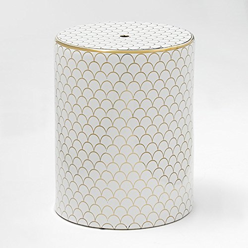 TABURETE 33X33X43 CERAMICA BLANCO/DORADO