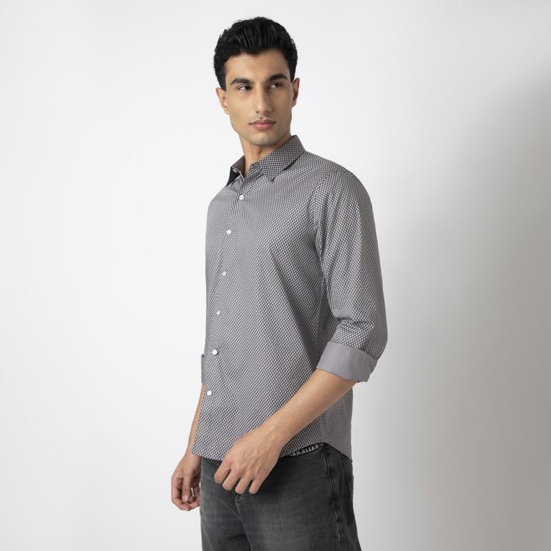 Image of MARK & ALBERT Men's Printed Full Sleeves Regular Fit Shirt Blue | 100% Cotton Stretchable Fabric