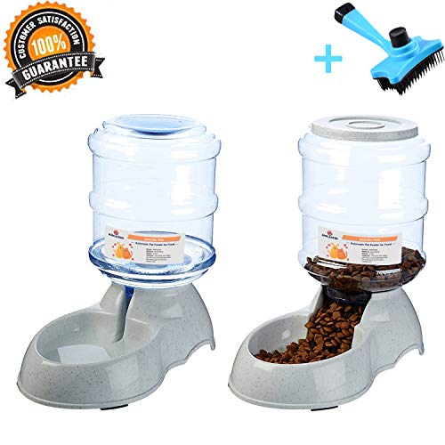 Ancaixin Automatic Cat Feeder and Water Dispenser in Set with Slicker Brush Gift
