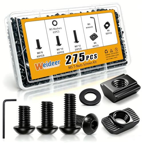 weideer 275PCS M5 T-Nuts Screws Assortment Kit,M5 T-Sliding Nut...