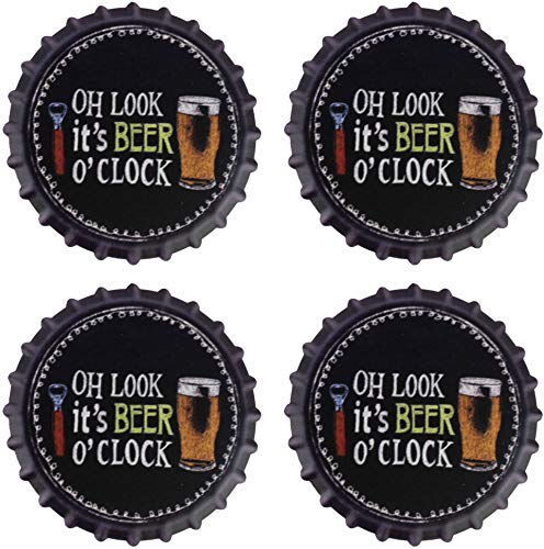 Get Special Price Oh Look! It's Beer O'Clock - Pack of 4 Moisture Absorbing Ceramic Coasters For Beer Lovers With Cork Base