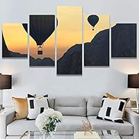 SIGNWIN 5 Panel Canvas Wall Art Modern Art Expressive Hot Air Balloon Minimalist Multicolor Photography Transportation for Home Decorations Ready to Hang - 60