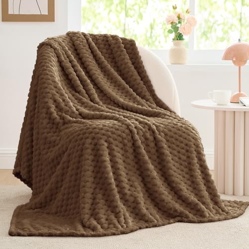 Image of BEDELITE Brown Large Throw Blanket for Couch, Cozy Gifts for Women, 50 * 70 | 3D Jacquard Decorative Fleece Blanket, Super Soft Plush Throws, Cute Birthday Gift for Women & Men, Suitable for All Seasons
