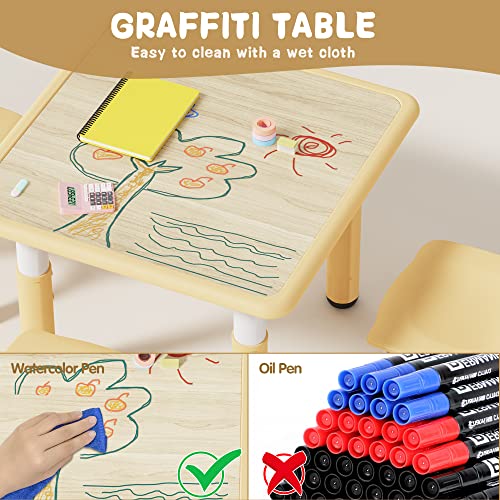 Brelley Kids Table And 4 Chairs Set, Height Adjustable Toddler Table And Chair Set, Graffiti Desktop, Classroom/Daycare/Home, Children Multi-Activity Table For Ages 2-10 #TOP3