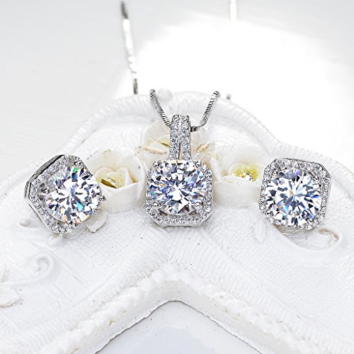 EleQueen 925 Sterling Silver Cubic Zirconia Jewelry Set for Women,Bridal Pendant Necklace Earrings Bracelet Ring Set Jewelry Gifts for Wedding Valentine's Day/Mother's Day/Christmas - Image 4