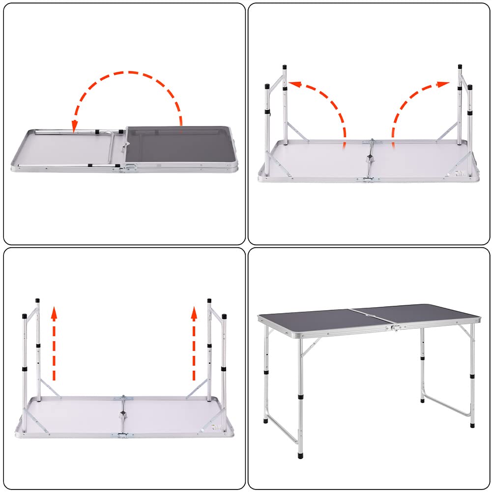 Tavolo da Campeggio in Alluminio Pieghevole 60x120x70cm Grigio