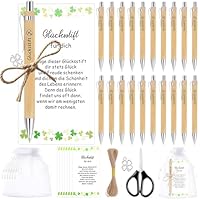MirraSwit 20 Stück Glücksstift Kugelschreiber Geschenke, Glücksstift für Gastgeschenke Hochzeit, Abschiedsgeschenk Kollegen, mit Vier Blatt Gras Anhänger, Karten, Seil für Lehrer Mitarbeiter Kollegen