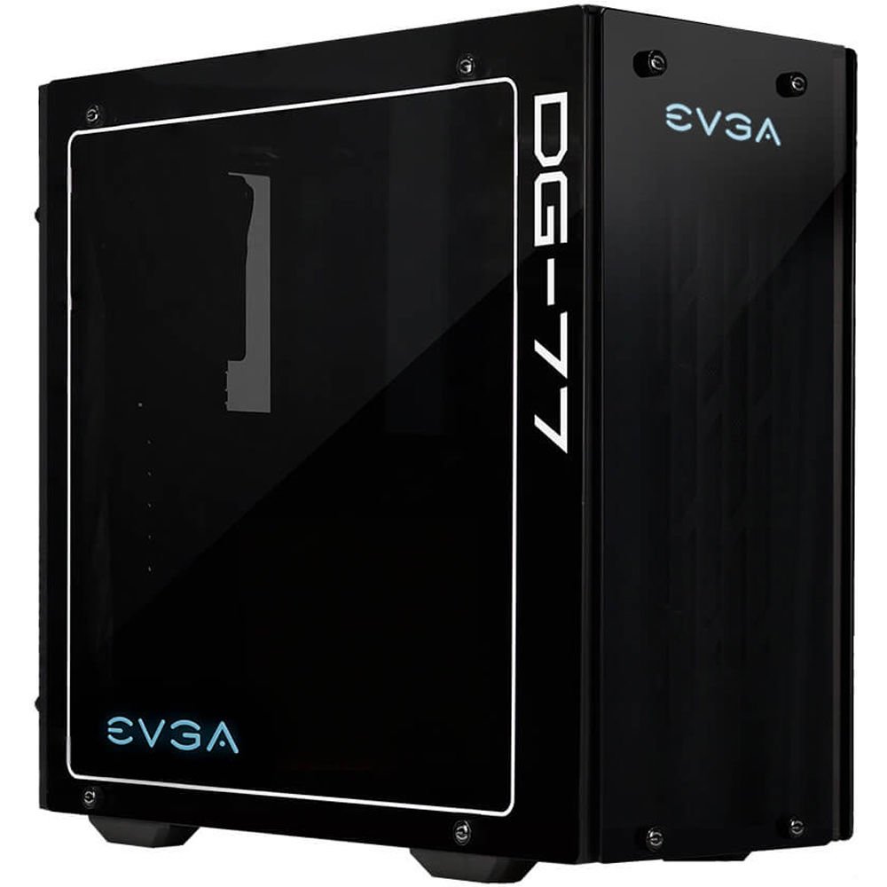 EVGA DG-77 Matte Black Mid-Tower, 3 Sides of Tempered Glass, Vertical GPU Mount, RGB LED and Control Board, K-Boost, Gaming Case 170-B0-3540-KR