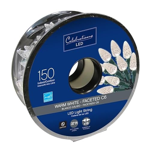 Celebrations 47865-71 LED C6 Faceted Light Bulbs On A Reel, 37', Warm White