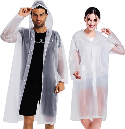 COOY Abrigos impermeables paquete de 2 Ponchos de lluvia reutilizables de EVA para adultos chaquetas de lluvia impermeables para hombres y mujeres COOY Abrigos impermeables paquete de 2 Ponchos de lluvia reutilizables de EVA para adultos chaquetas de lluvia impermeables para hombres y mujeres