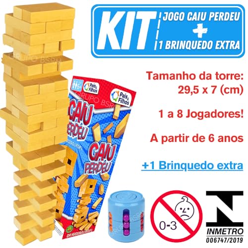Kit Jogo Caiu perdeu edição especial torre de madeira blocos de empilhar infantil com Cilindro Mágic