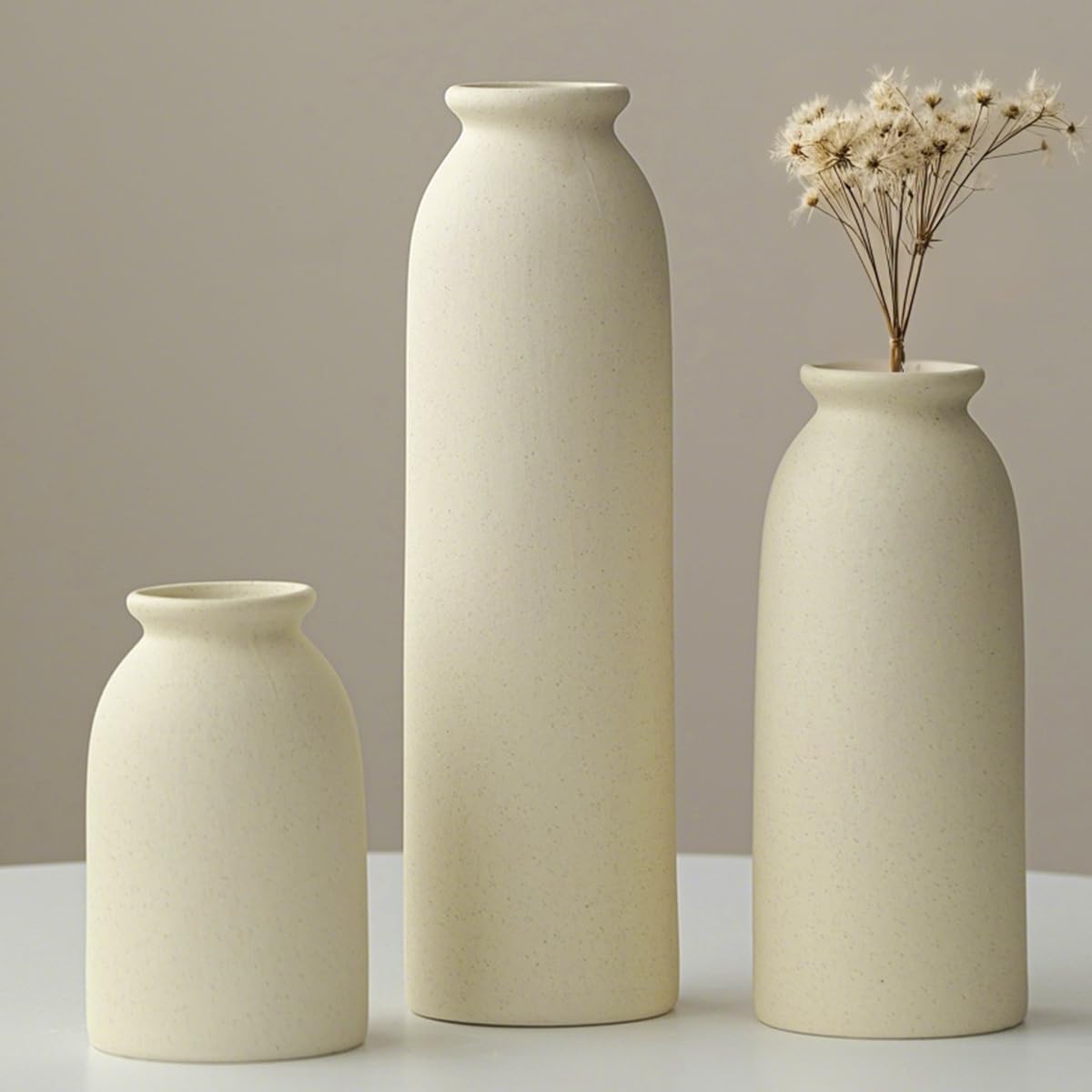 Set di 3 vasi in ceramica per decorazioni, 25 cm, arancione, giallo, bianco (beige)