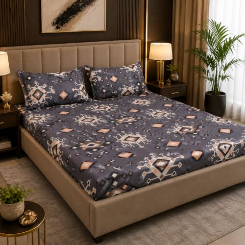 Image of King Size Fitted Bedsheet 75 inchx80 inch 2 Covers-Darkgrey