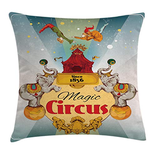 ABAKUHAUS Vistoso Funda para Almohada, Carpa de Circo Vintage, Material Lavable con Cremallera Colores No Destiñen, 45 x 45 cm, Multicolor