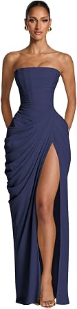 Chiffon Long Bridesmaid Dress for Women Strapless Corset Mermaid Prom Dresses with Slit