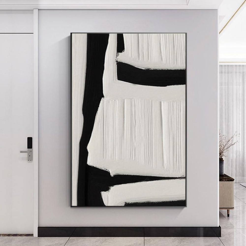 IHHGNB Large Modern Abstract Black and White Painting Canvas Wall Art with Bold Brushstrokes Black White Neutral Tones Artwork(80x120cm(31x47in)/No frame)