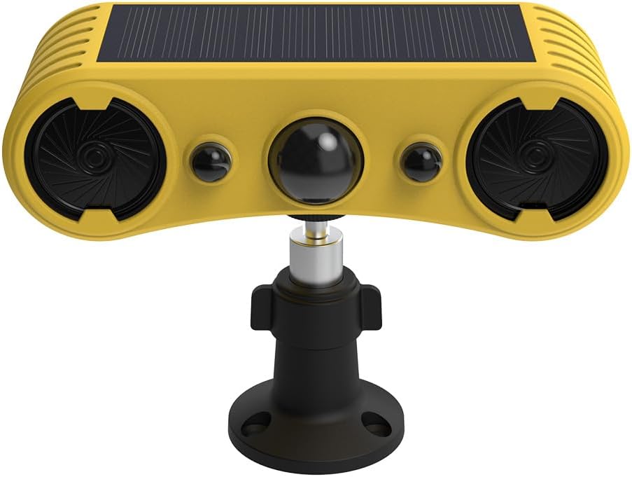 Solar Outdoor-Indoor Motion Sensor Alarm - Loud Noise Maker! 13 Sound Detector Strobe Light. Perfect for Homes, Cottages, and Farms!