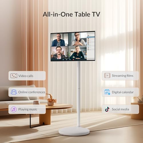 Image of 27 Inch Smart Portable TV on Wheels, Android 14 EDLA Certified | 8GB RAM 128GB Storage, 13MP Camera & Dual Mics, 14-16H Battery, Wi-Fi /HDMI, Smart Display for Home Office & Remote Work