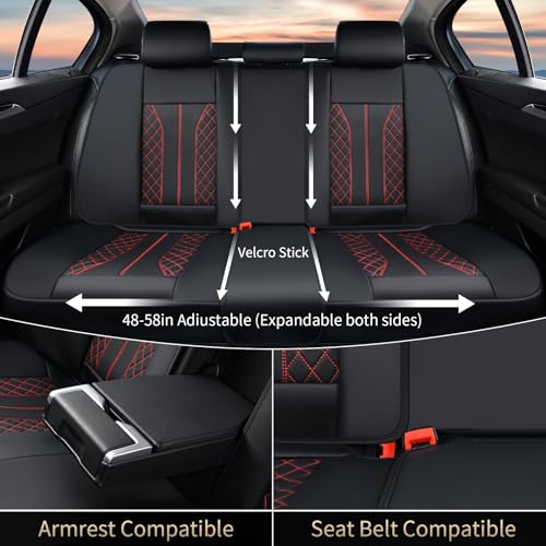 Image of FLORICH Leather Seat Covers Car Seat Cover Front and Rear Seat Cover 5 Seats Automotive Seat Covers Waterproof Seat Covers for Cars Universal Fit for Most Cars SUV Trucks, Black&Red Line