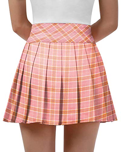 Image of MANGOPOP Women Girls High Waist Pleated Skater Tennis School Uniform A-line Skirts (Pink(Plaid), Small)