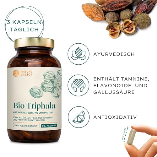 Bio Triphala - 180 Kapseln hochdosiert / 1500 mg Triphala Pulver pro Tagesdosis/Hochwertige Ayurveda Nahrungsergänzung/Vegan, Zertifiziert & Nachhaltig im Glas – Bild 3
