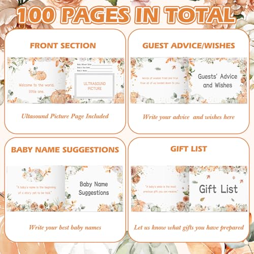 Image of Fuyoooo Little Pumpkin Baby Shower Guest Book Baby Shower Sign in Guest Book Reception with Sonogram Page Keepsake Includes Gold Pen Table Card and Adhesive Photo Corner for Birthday