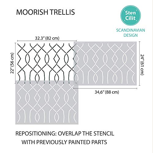 STENCILIT® Moorish Trellis Large Wall Stencil - XL Stencil 24 x 34.5 in, Modern Wall Stencils for Painting Large Pattern, Geometric Paint Stencil for Walls