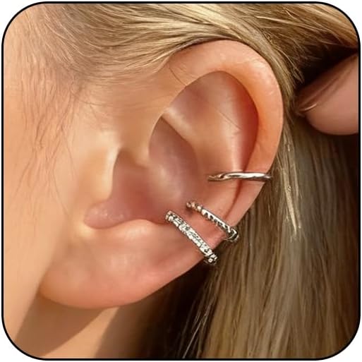- Ear Cuff Earrings for Women Cubic Zirconia Hoop Huggie Fake Earrings Non Piercing Clip On Ear Cuffs Ear Jewelry