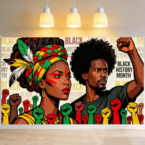 Nuxovilar Black History Month Decorations, Fist & Tribal Pattern Art Banner, Polyester 71×43 Inch, Festive for School, Rally, Cultural Celebration