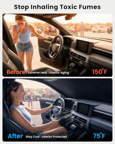 REEVAA 2026 3rd Pro Windshield Sunshade for 2016-2026 Toyota Tacoma | Dual-Layer Heat & Sun Defense, OEM Design | Foldable Sun Shade Car Accessories with Storage Bag — view 2