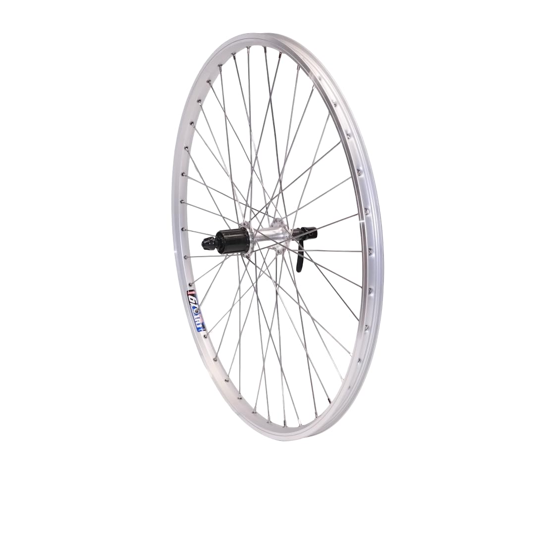 Vuelta Fahrradfelge Hinterrad 28 Zoll inkl. Tourney FH-TX500 Cut 19-8/9/10-fach,V-Brakes/Felgenbremse -Made in Germany 28 Zoll Hinterrad Silber,622x19C Hohlkammer-Felgen Laufrad Fahrrad Rad